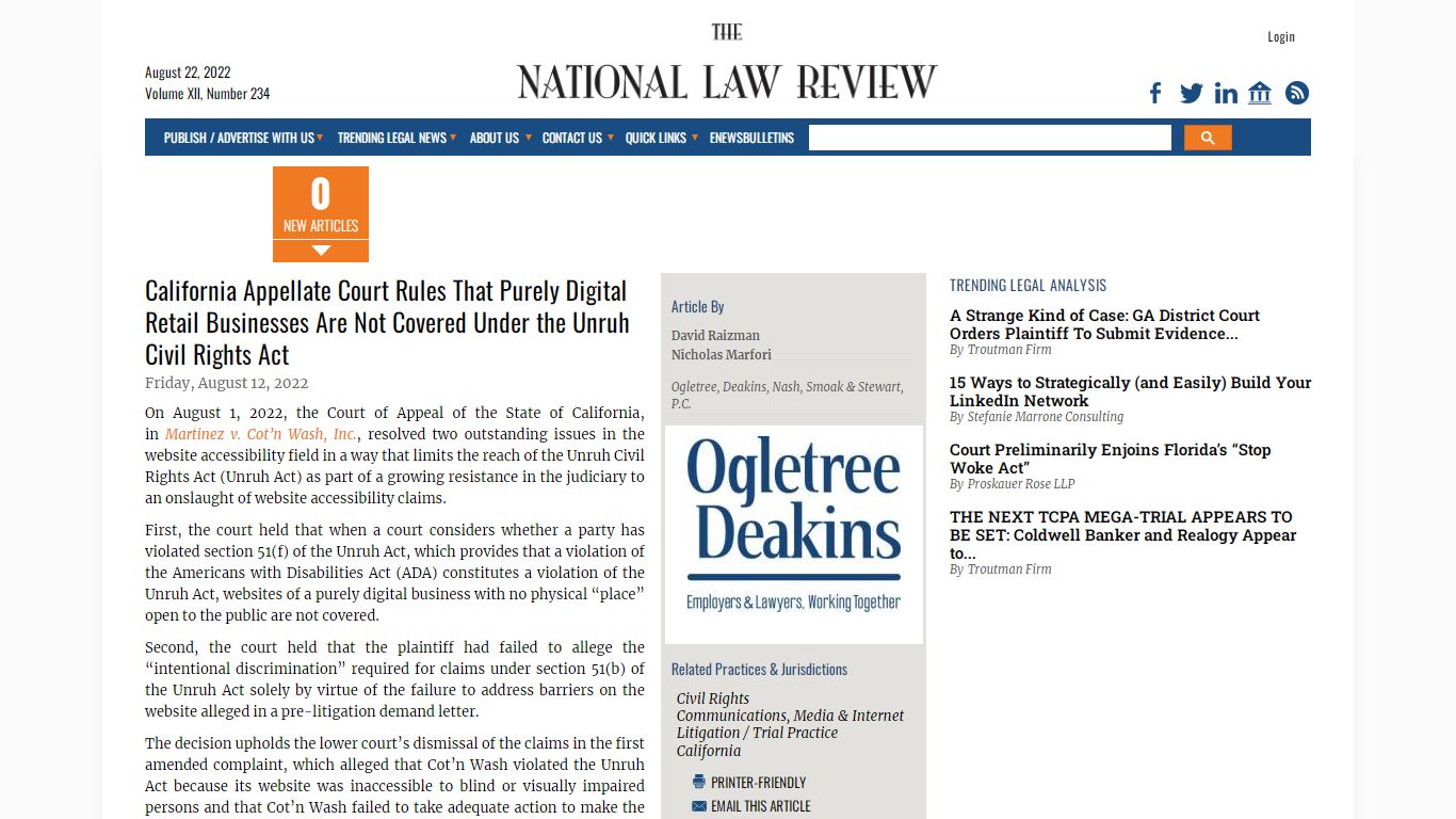 California Appellate Court Rules That Purely Digital Retail Businesses ...